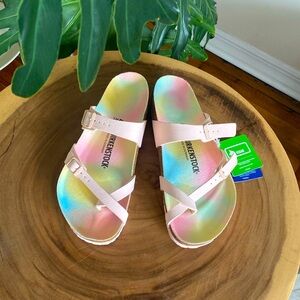 🆕 BIRKENSTOCK Mayari Vegan Leather Pink Sandals with Rainbow Insole Size 41